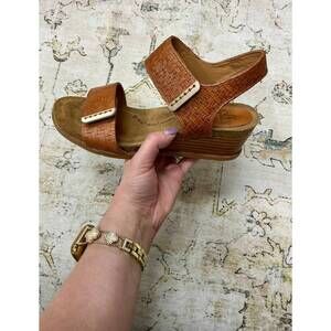 NEW SOFFT women's verdi ii luggage woven classic italian leather wedge sandals i